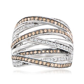 Ross-Simons Brown and White Diamond Highway Ring in Sterling Silver
