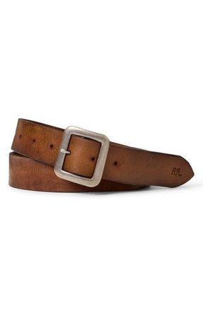 Ralph Lauren Hand Burnished Leather Belt in Mid Brown at Nordstrom, Size 38