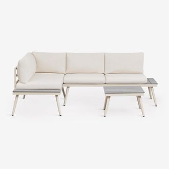 Sklum Conjunto De Jard&iacute;n Con Sof&aacute; Esquinero De 4 Plazas Y Mesa De Centro En Aluminio Y Madera Nadi Sklum