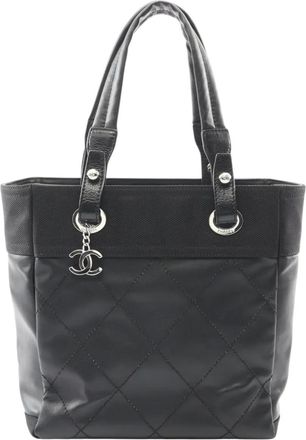 Chanel Borsa tote Paris Biarritz piccola in tela cerata trapuntata 2008-2009 - Nero