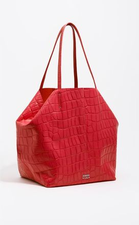 Bimba & Lola Mock Croc Large Leather Shopper Bag in Red at Nordstrom