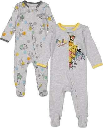 Disney Mickey Mouse 2-Pack Footed One-Piece Sleep N Play in Heather Grey Pooh at Nordstrom, Size 6-9M