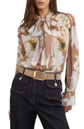 Reiss Maggie Tie Neck Floral Top in Pink/Ivory at Nordstrom, Size 10 Us