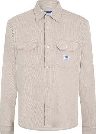HUGO BOSS Mens Oxford Long Sleeve Collared Shirt with Chest Pocket in Open White - Size X-Small
