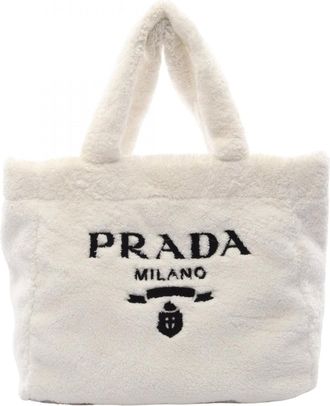 Prada Black White Pile Fabric Handbag Tote Bag (Pre-Owned)