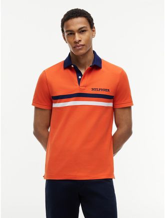 Tommy Hilfiger Mens Regular Fit Hilfiger Logo Wicking Polo - Orange - XXXL