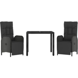 vidaXL Set Comedor De Jard&iacute;n 3 Pzas Con Cojines Rat&aacute;n Sint&eacute;tico Negro Vidaxl