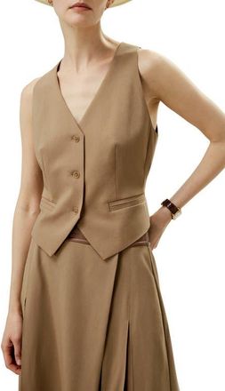 LilySilk Silk-Wool Vest with Jacquard Silk Back in Mocha at Nordstrom, Size 12