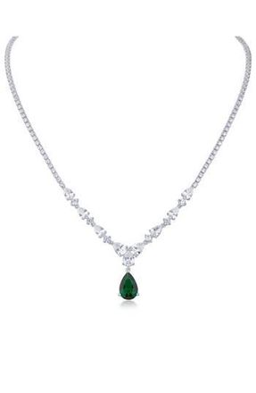 Kenneth Jay Lane Cubic Zirconia Statement Necklace in Green/Silver at Nordstrom Rack, Size 17