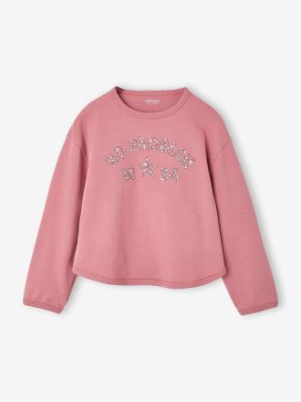 Vertbaudet M&auml;dchen Langarmshirt mit Blumen-Schriftzug malve