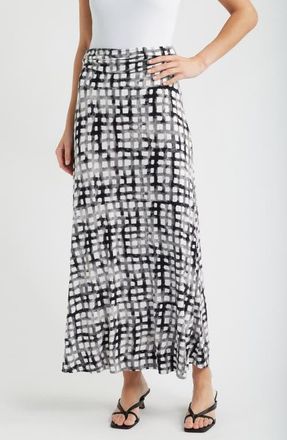 Loveappella Print Roll Top Maxi Skirt in Black/Ivory at Nordstrom, Size X-Large