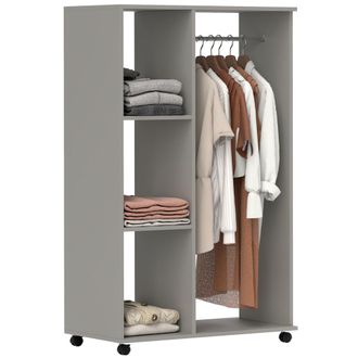 HOMCOM Rolling Open Wardrobe Hanging Rail Storage Shelves For Clothes - Grey | TJ Hughes