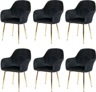 Hhg Hhg - Juego De 6 Sillas De Comedor 240, Silla De Cocina, Dise&ntilde;o Retro, Terciopelo Negro, Patas Doradas
