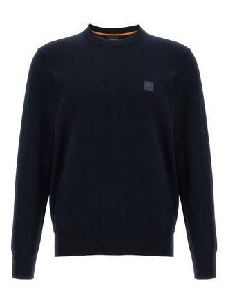 BOSS logo-patch crew-neck sweater - men - Cotton/Cashmere - 3XL - Blue