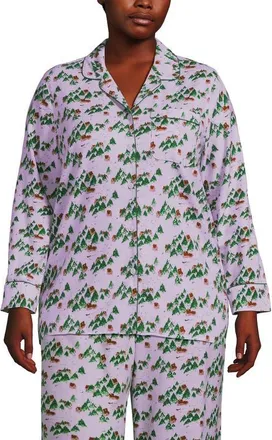 Lands End Plus Size Long Sleeve Print Flannel Pajama Top in Lavender Blush Village at Nordstrom, Size 3X