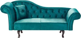 Beliani Beliani - Chaise longue retro tapizado en terciopelo verde esmeralda acolchado versión izquierda con cojín Lattes ii