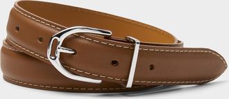 Maison Boinet Womens Silvery buckle topstitched leather belt