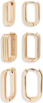 Open Edit Set of 3 Rectangle Huggie Hoop Earrings in Gold at Nordstrom