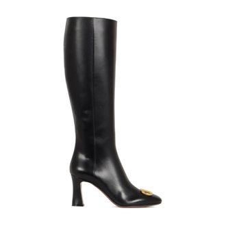 Valentino Garavani Heeled Boots, female, Black, Size: 7 1/2 US Leather Boot VLogo Signature