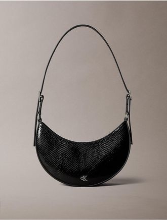Calvin Klein Womens Hardware Monogram Crescent Shoulder Bag - Black
