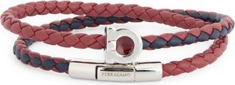 Ferragamo Mens Gancio Braided Leather Wrap Bracelet in Pld/Red/Navy at Nordstrom