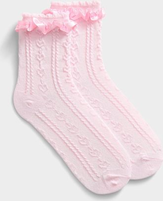 Simons Womens Satiny-ruffle heart socks