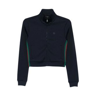 Gucci Rib Cotton Jersey Zip Sweatshirt - Dames - Vesten met rits - Blauw - S - Katoen - Hoodies & sweatvesten