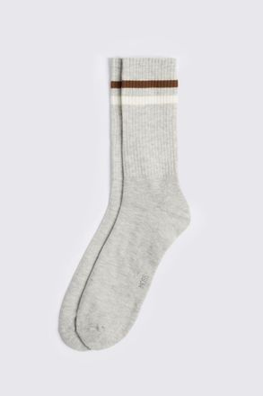 Moss Grey Melange Rust & Off White Stripe Socks