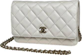 Chanel White Grained Calfskin Chain/Shoulder Wallet (Pre-Owned)