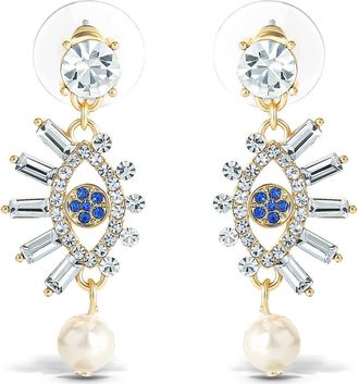 Jessica Simpson Evil Eye Dangle Earrings with Pearl & Rhinestones in Gold, Silver, Blue at Nordstrom