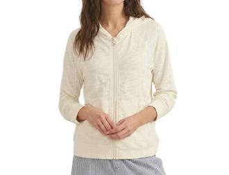 Eddie Bauer Lightweight Slub Full Zip Hoodie Jacket In Cream Ivory
