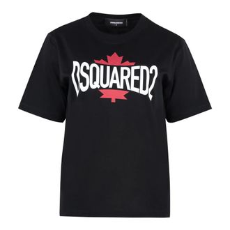 Dsquared2 T-Shirts, female, Black, Size: 2XS Short Sleeve Printed Cotton T-Shirt