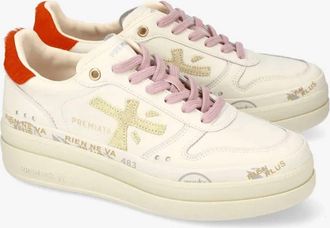 Premiata Womens Micol Embellished Leather Sneakers In Cream