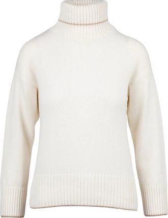 Eleventy White Cashmere Ribbed Turtleneck Sweater