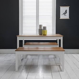 N&ouml;a & Nani Annika Dining Table with 2 Benches Dining Set in Natural Pine & White