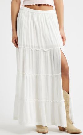 BP. Tiered Linen Blend Crinkled Gauze Maxi Skirt in Ivory at Nordstrom, Size Xx-Small