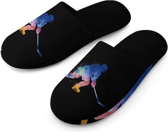 Generic Watercolor Ice Hockeys Player Mens House Slippers Slip Indoor Slipper On Shoes Warm Outdoor