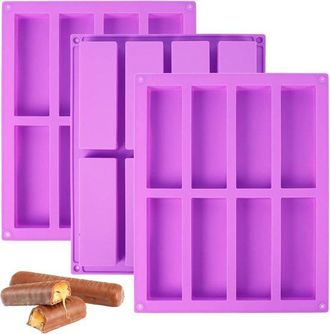 OEM Molde De Silicona Para Hornear - 8 Barras - Barras De Chocolate, Chocolate, Barras De Granola, Pasteles, Fudge, Turr&oacute;n - 3 Piezas