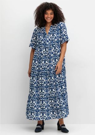 Sheego Maxikleid SHEEGO Sommerkleid, Damen, Gr. 40, Normalgr&ouml;ssen, beige (ecru, gemustert), 88% Viskose, 12% Polyimid, bedruckt, gemustert, lang, V-Ausschnit