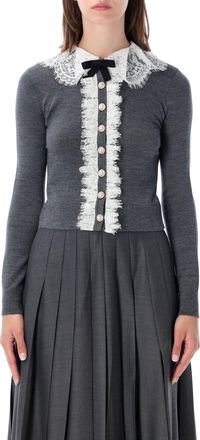 Self Portrait Grey Lace Collar Knit Cardigan