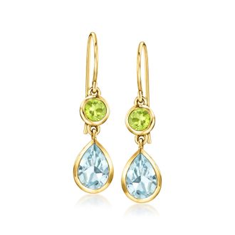 Ross-Simons Sky Blue Topaz and. Peridot Drop Earrings in 18kt Gold Over Sterling