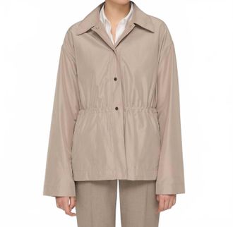 Lafayette 148 New York Tech Twill Gathered Waist Oversized Jacket In Hickory