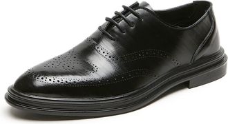 Generic Oxford Dress Shoes for Men Lace Up Apron Toe Brogue Embossed Round Toe Shoes Block Heel Low Top Non Slip Wedding(Black,7.5 UK)