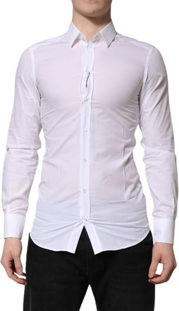 Dolce & Gabbana White Gold Long Sleeves Dress Men Formal Shirt Cotton