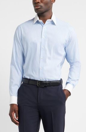 Nordstrom Trim Fit Stripe Premium Performance Twill Dress Shirt in Blue Nico Stripe at Nordstrom, Size 17.5