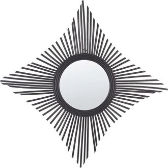 Beliani Beliani - Espejo De Pared De Rat&aacute;n Negro 60 X 60 Cm Forma De Diamante Boho Sala De Estar Dormitorio Majene