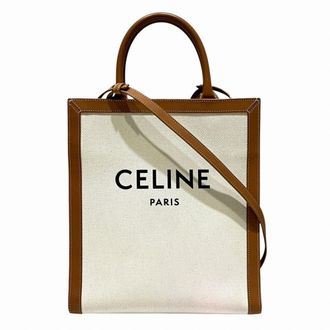 Celine White Canvas Leather Tote Bag (Pre-Owned)