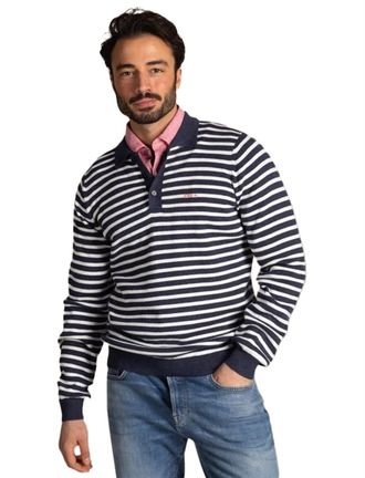 N-Z-A- NEW ZEALAND AUCKLAND Poloshirt New Zealand donkerblauw normale fit gestreept 2 knoops