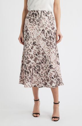 Tahari by ASL Snakeskin Print Satin Maxi Skirt in Mocha Snake at Nordstrom, Size 16P