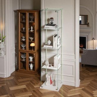 OEM Vitrina De Vidrio - Led - 4 Estantes - Armario De Presentaci&oacute;n Para Sal&oacute;n - Para Colecci&oacute;n - Escandinavo - 163 X 39 X 35cm - Blanco